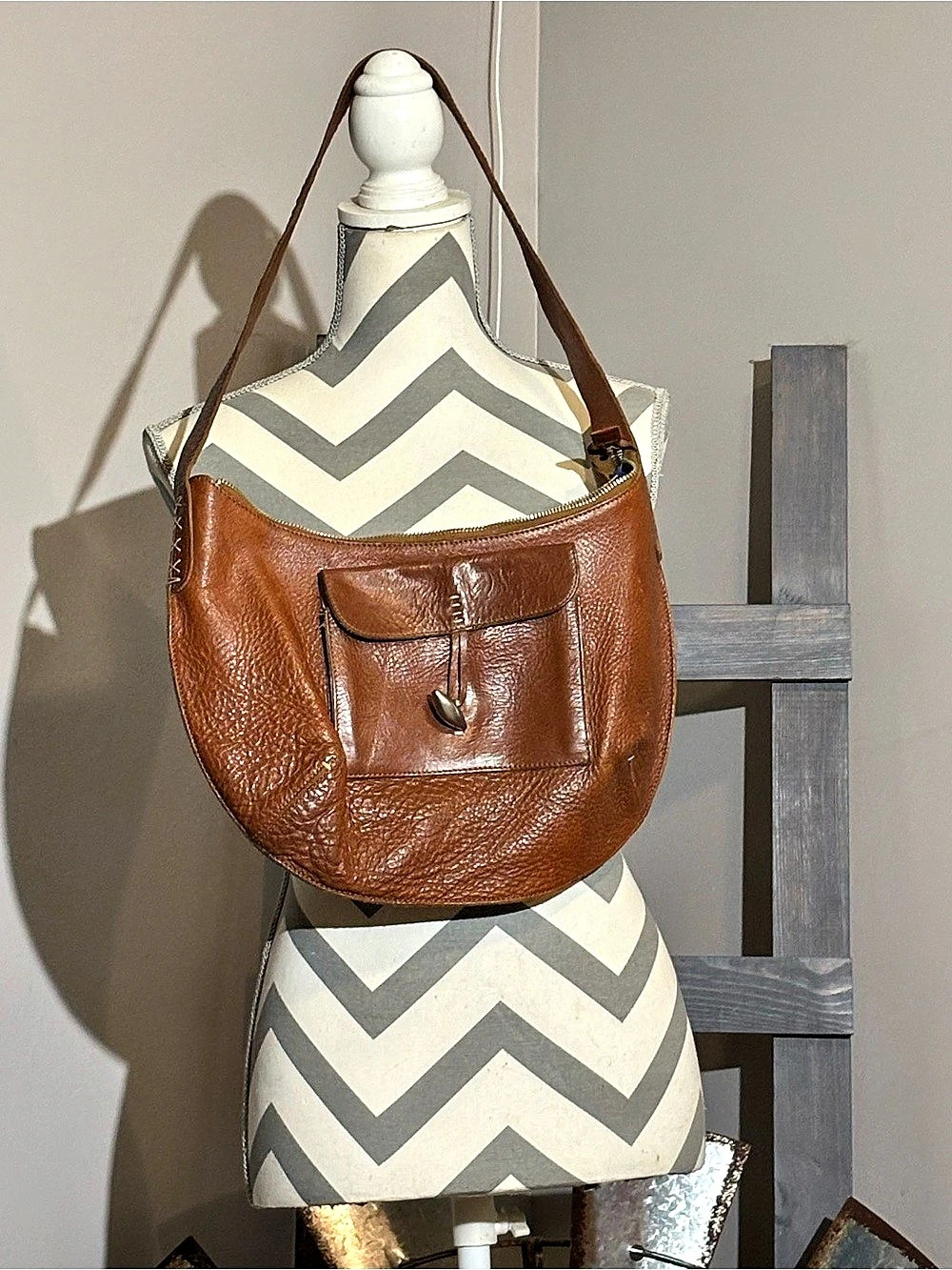 Vintage Ellington Brown Leather-Look Shoulder Bag